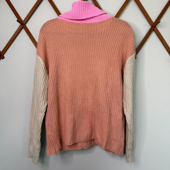 Boutique Pink Tan Colorblock Lightweight Sweater Cowl‎ Neck Size L Knitted - Picture 3 of 6